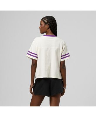 Women's Cream LSU Tigers Cropped Ringer T-Shirt