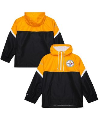 Mitchell & Ness - Men's Gold/Black Pittsburgh Steelers Tie Breaker Vintage Logo Lightweight Anorak Half-Zip Windbreaker Jacket