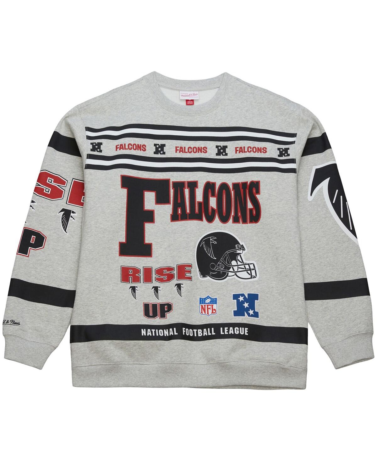 Mitchell & Ness Men's Heather Gray Atlanta Falcons All Over Print Vintage Fleece Crewneck Sweatshirt In Gray