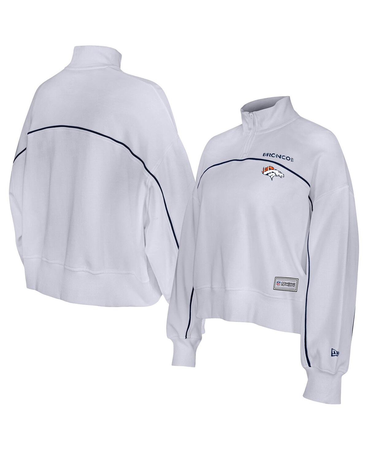 New Era Women's White Denver Broncos Functional Fandom Quarter-zip Sweatshirt In Brown
