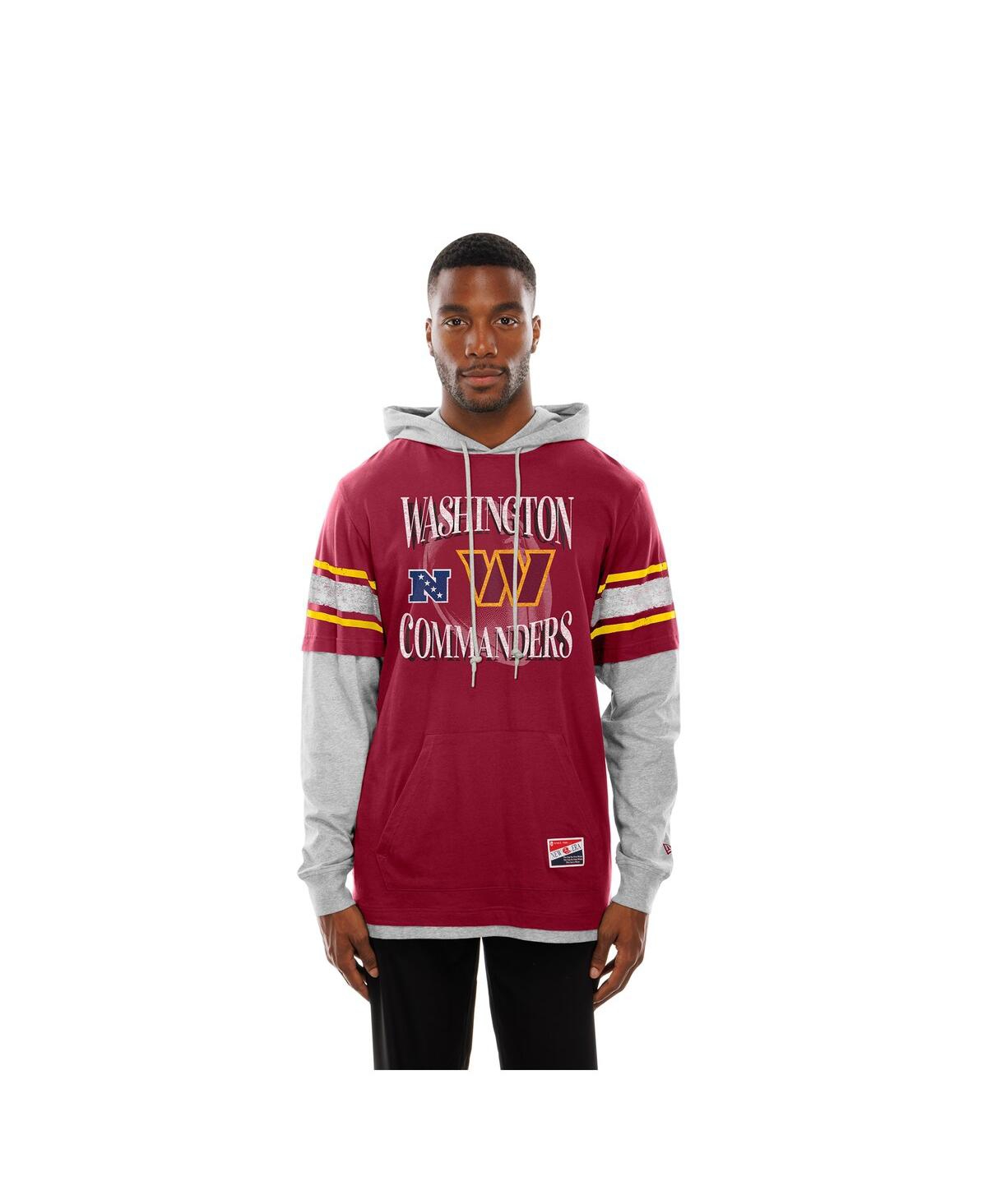 New Era Men's Burgundy Washington Commanders Twofer Layered Long Sleeve Hoodie T-shirt In Burgundy