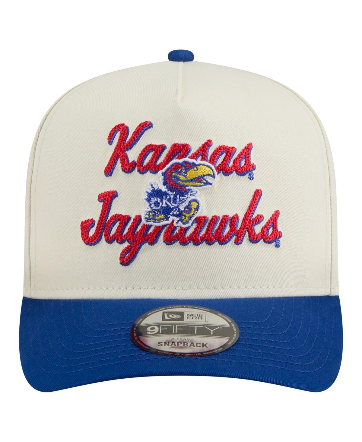 New Era Men's Cream/royal Kansas Jayhawks Vintage Chainstitch 9fifty A-frame Snapback Hat In Blue
