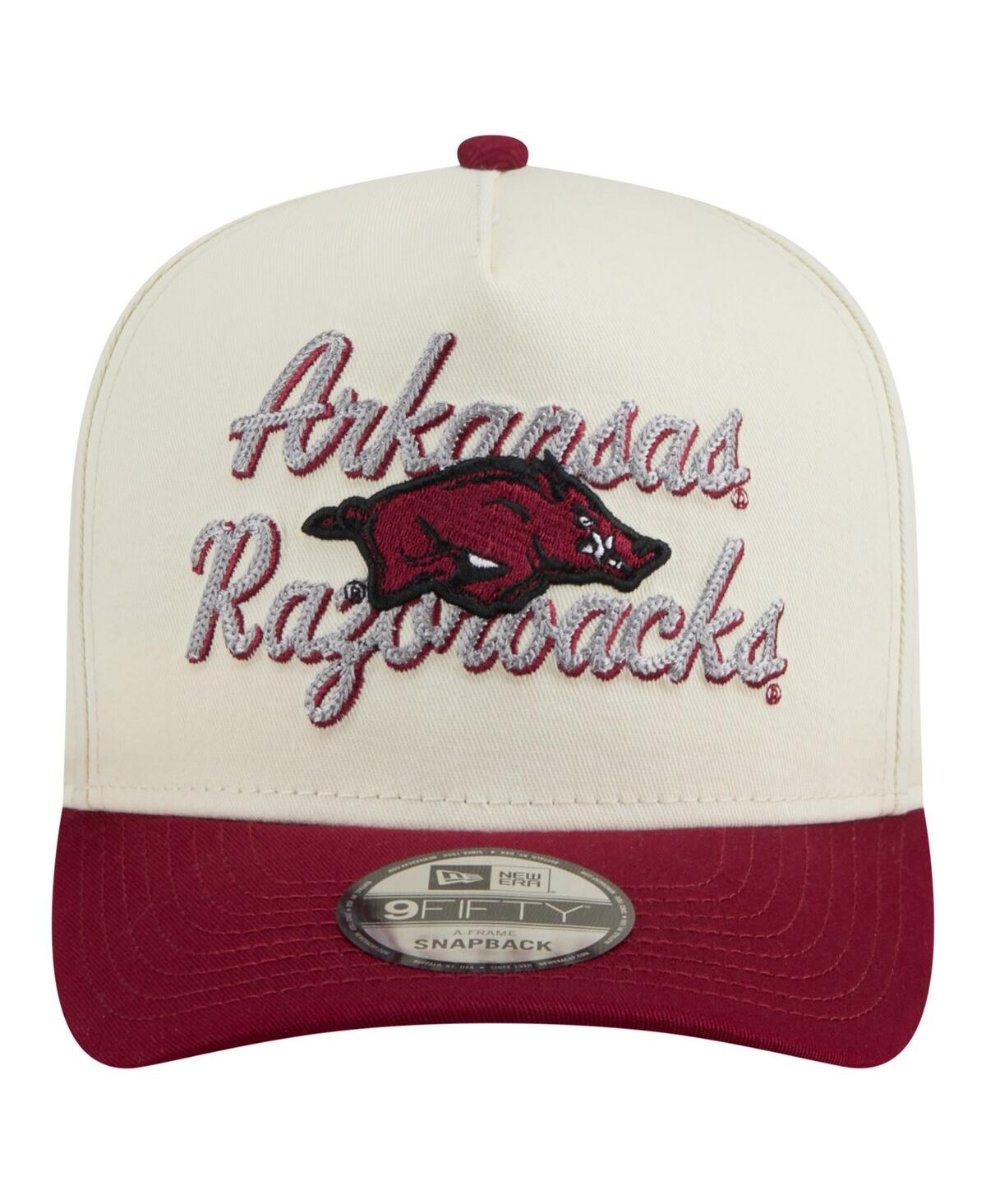 New Era Men's Cream/cardinal Arkansas Razorbacks Vintage Chainstitch 9fifty A-frame Snapback Hat In Red