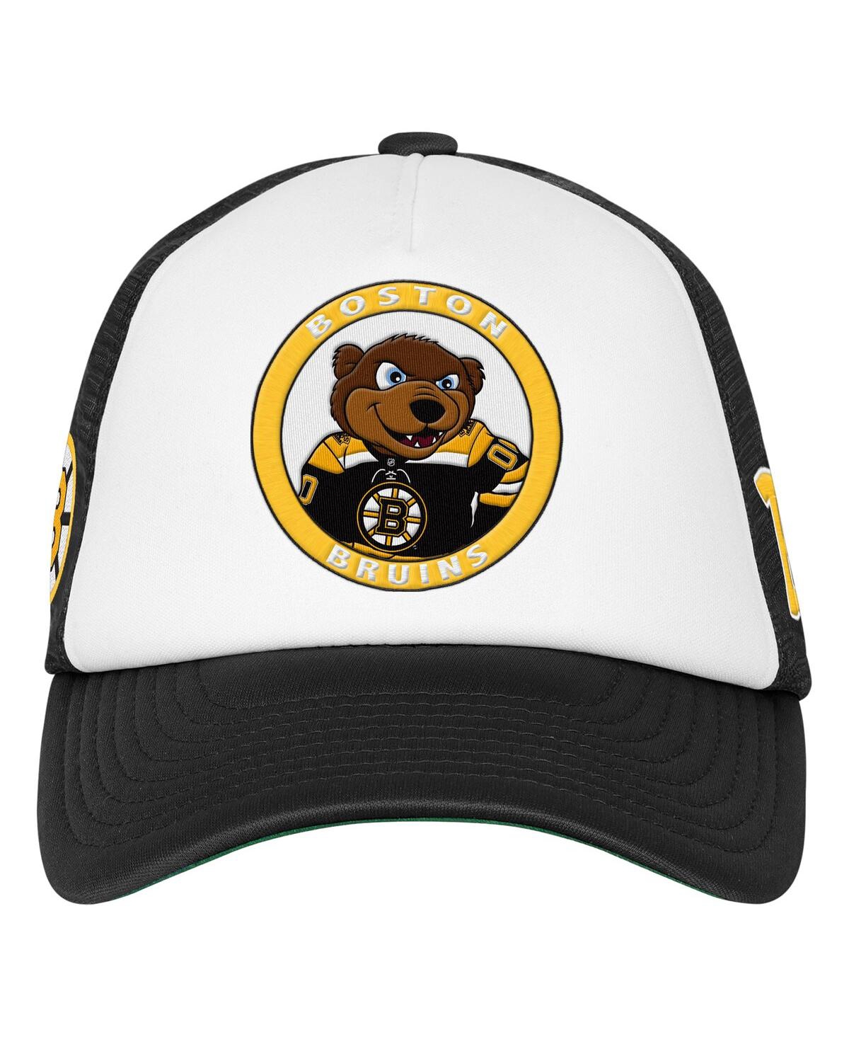 Mitchell & Ness Big Boys And Girls White Boston Bruins Mascot Adjustable Trucker Hat In Brown