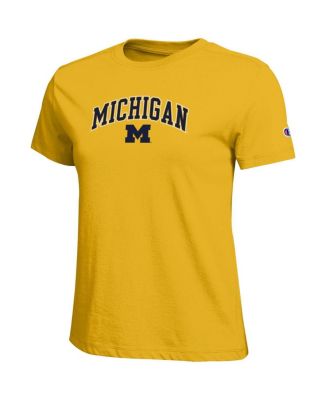 Women's Gold Michigan Wolverines Arched Over Logo T-Shirt