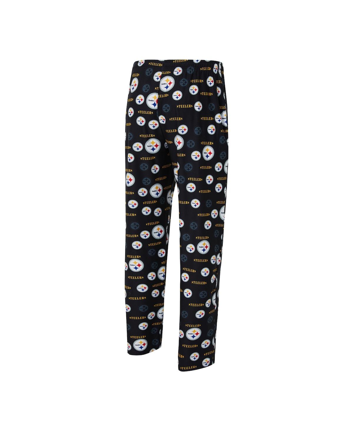 Concepts Sport Men's Black Pittsburgh Steelers Mosaic All Over Print Pants In Black