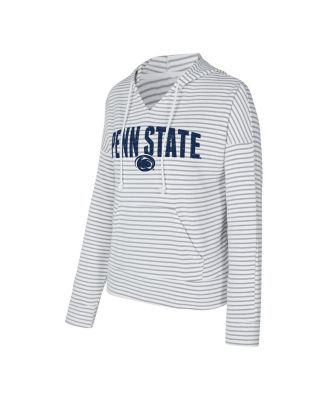 Men's White/Gray Penn State Nittany Lions French Terry Striped V-Neck Pullover Hoodie