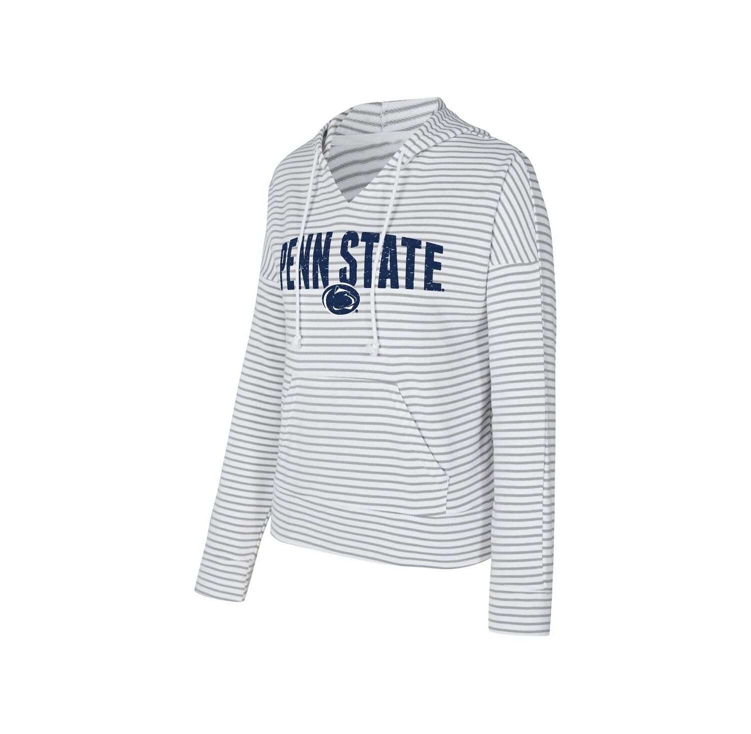 Men's White/Gray Penn State Nittany Lions French Terry Striped V-Neck Pullover Hoodie