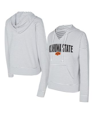 Concepts Sport - Men's White/Gray Oklahoma State Cowboys French Terry Striped V-Neck Pullover Hoodie