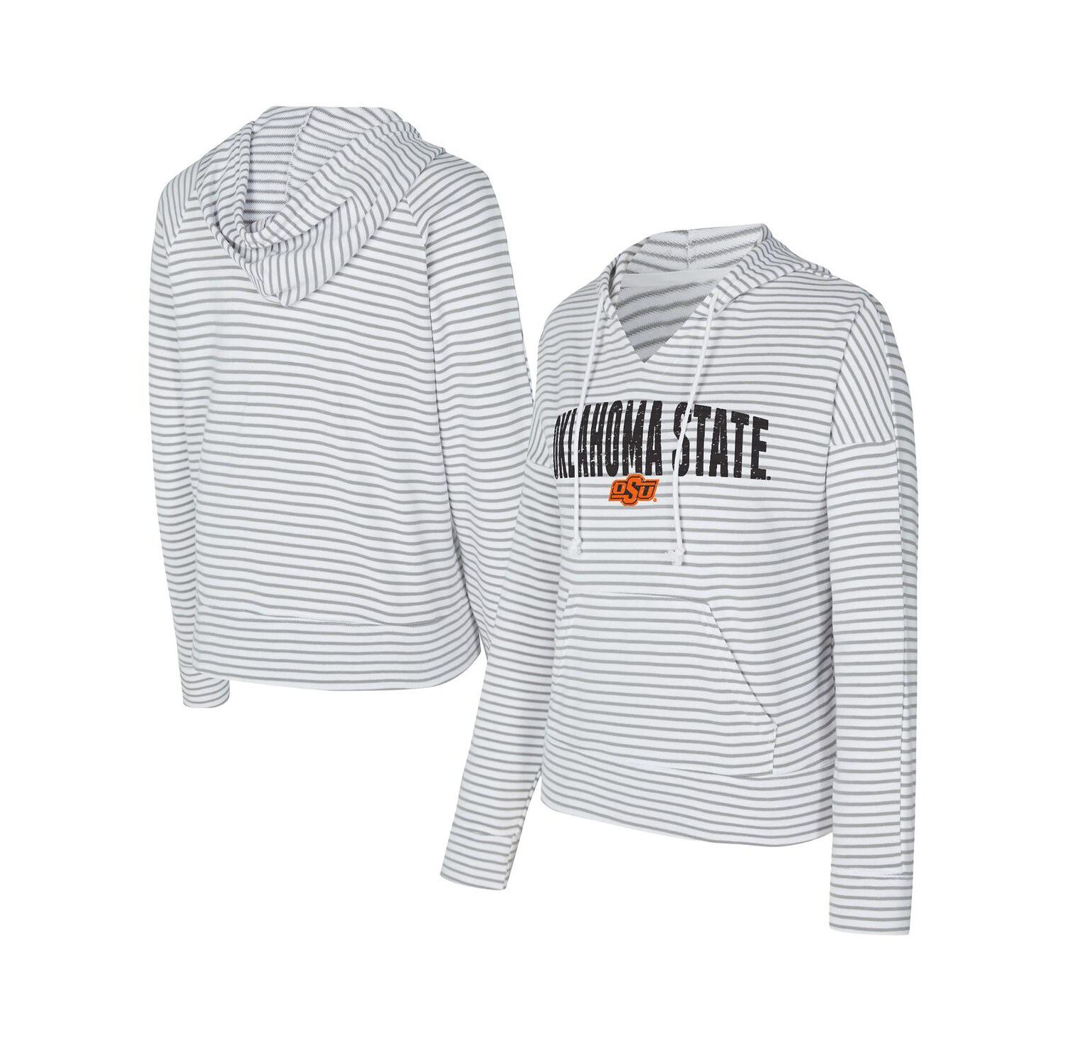 Men's White/Gray Oklahoma State Cowboys French Terry Striped V-Neck Pullover Hoodie