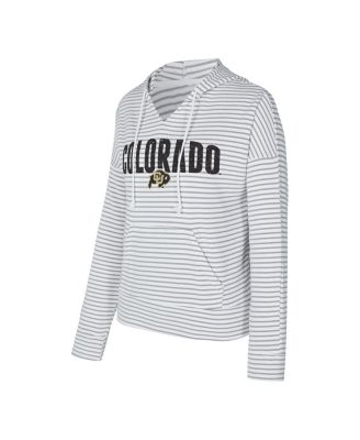 Men's White/Gray Colorado Buffaloes French Terry Striped V-Neck Pullover Hoodie