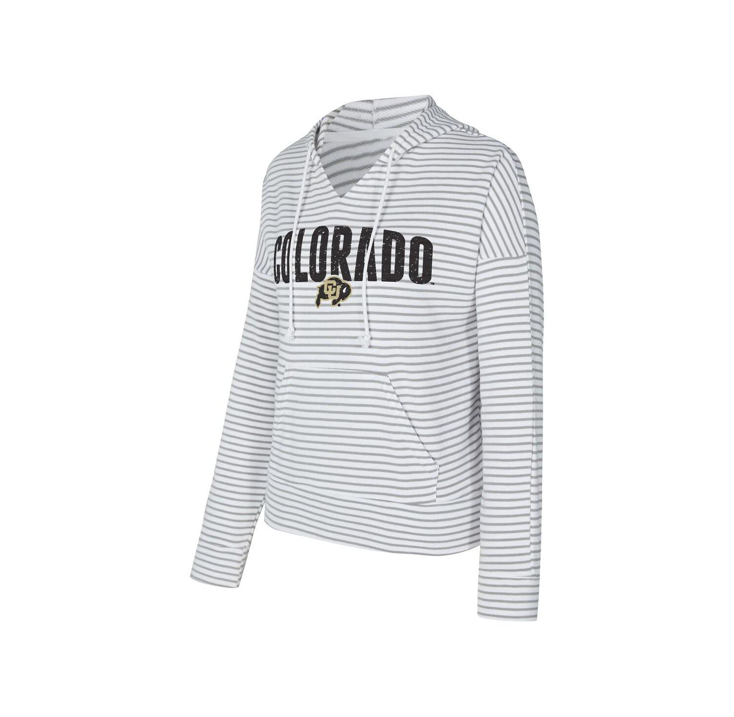 Men's White/Gray Colorado Buffaloes French Terry Striped V-Neck Pullover Hoodie