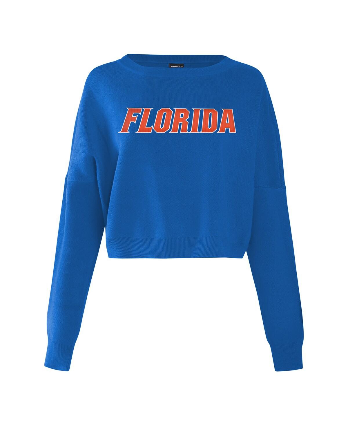 Hype And Vice Women's Royal Florida Gators Oversized Cropped Ivy Knit Pullover Sweater In Blue