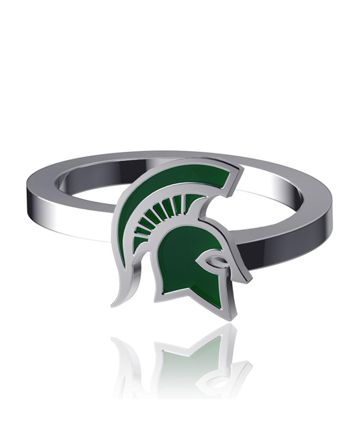 Dayna Designs Michigan State Spartans Bypass Enamel Silver Ring In Silver