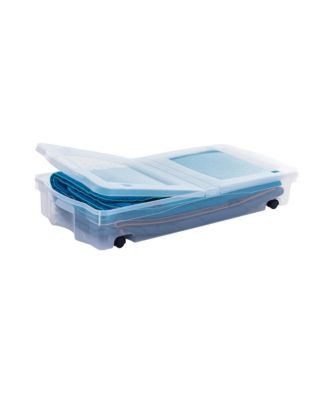 70 Qt Under Bed Wheeled Storage Boxes with Dual Hinged Lids (2 Pack)