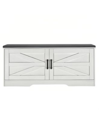Farmhouse Storage Bench with Padded Seat & Barn Doors