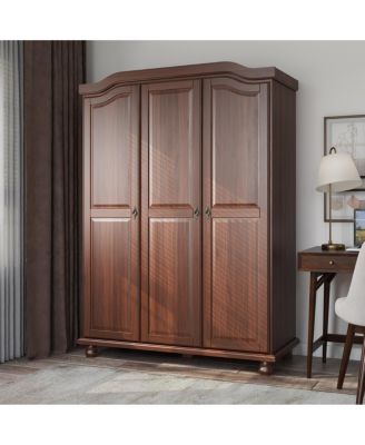 100% Solid Wood Kyle 3-Door Wardrobe with Raised Panel Doors