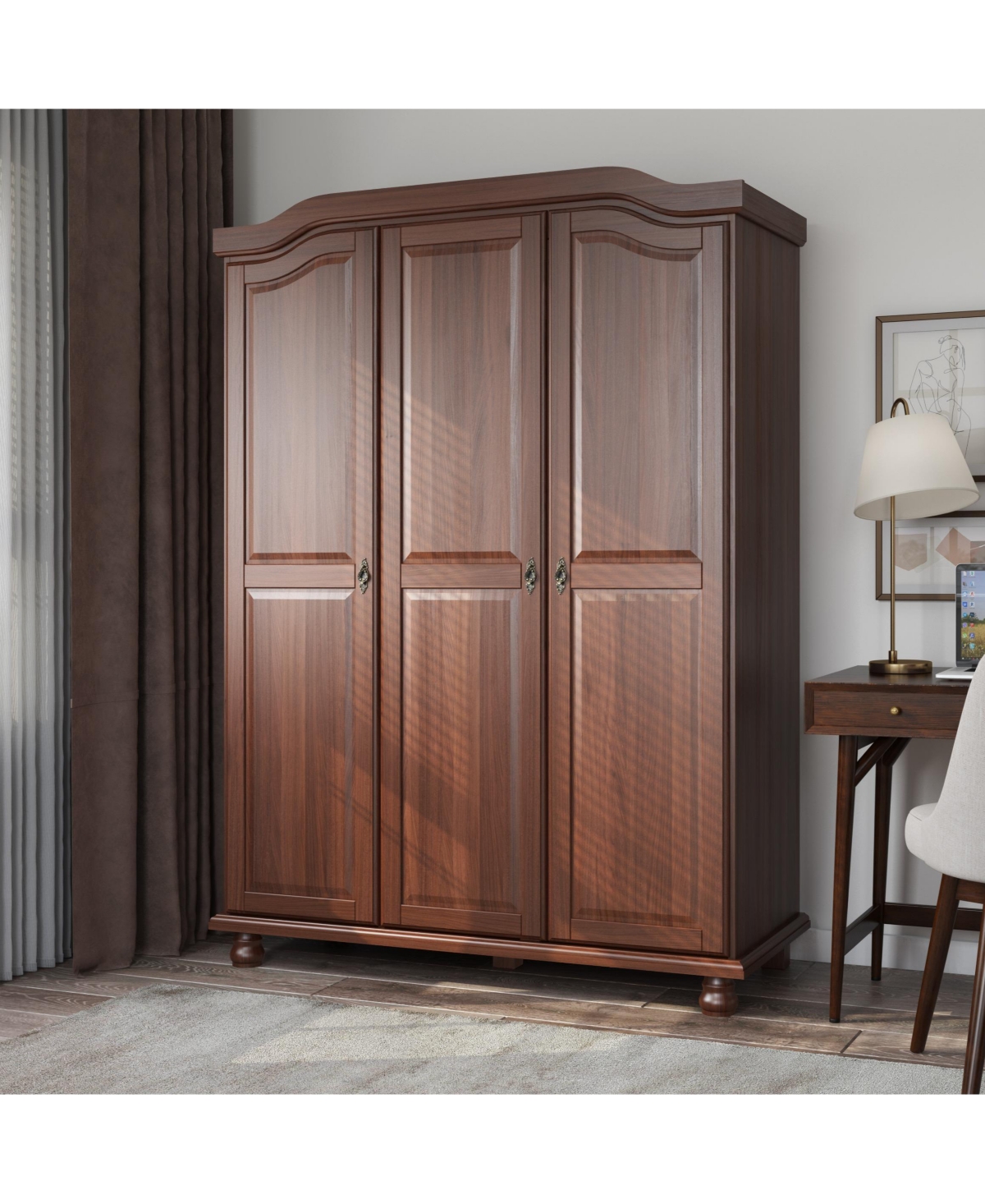 Palace Imports 100% Solid Wood Kyle 3-Door Wardrobe with Raised Panel Doors