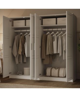 72" Solid Wood Urban 4-Door Wardrobe with Raised Panel Doors - Wardrobe