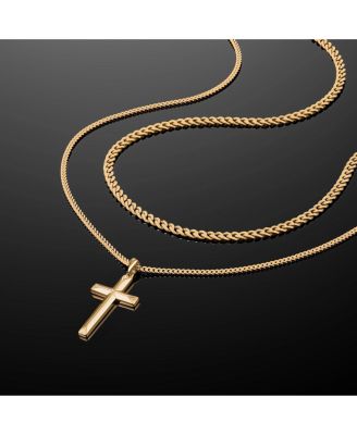 Men's Gold Cross Pendant Necklace with 21" Curb Chain