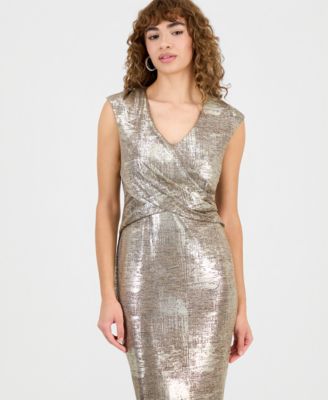 Women's Metallic Print Cap Sleeve Sheath Dress
