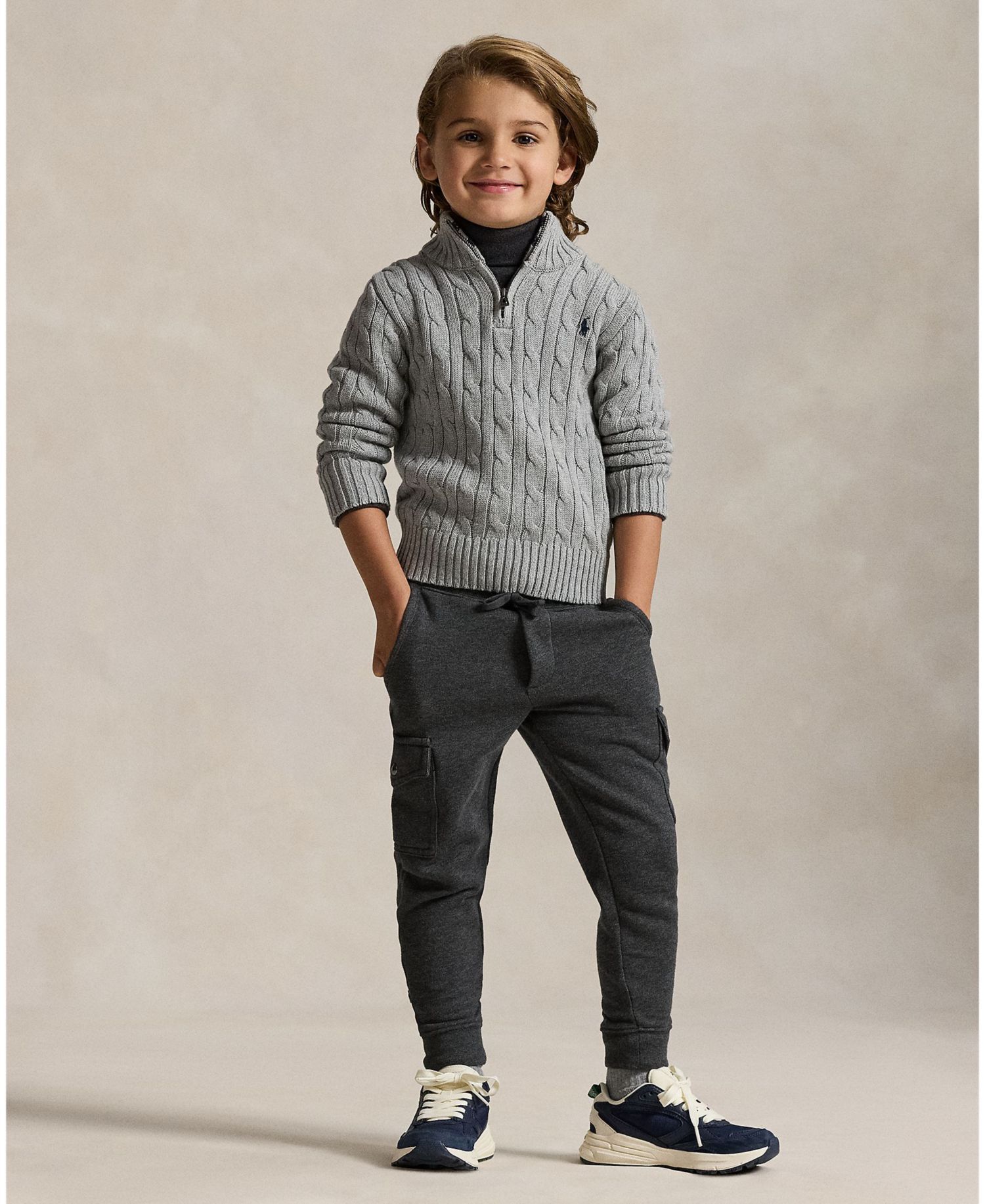 Boys 2-7 Cable-Knit Cotton Quarter-Zip Sweater
