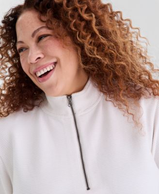 Plus Size Corded Knit Mock Neck Sweatshirt, Macy's Exclusive