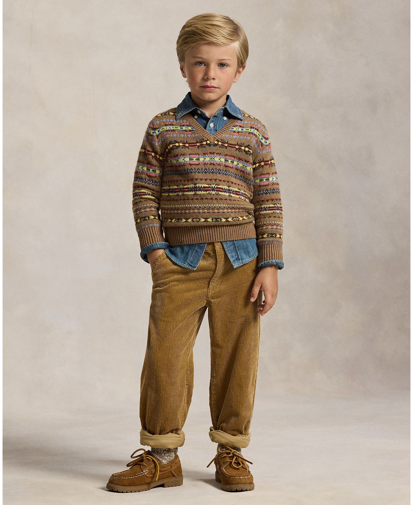 Детские вельветовые брюки Polo Ralph Lauren прямого кроя, 2T-7, цвет: Рыжевато-коричневый — фото 4