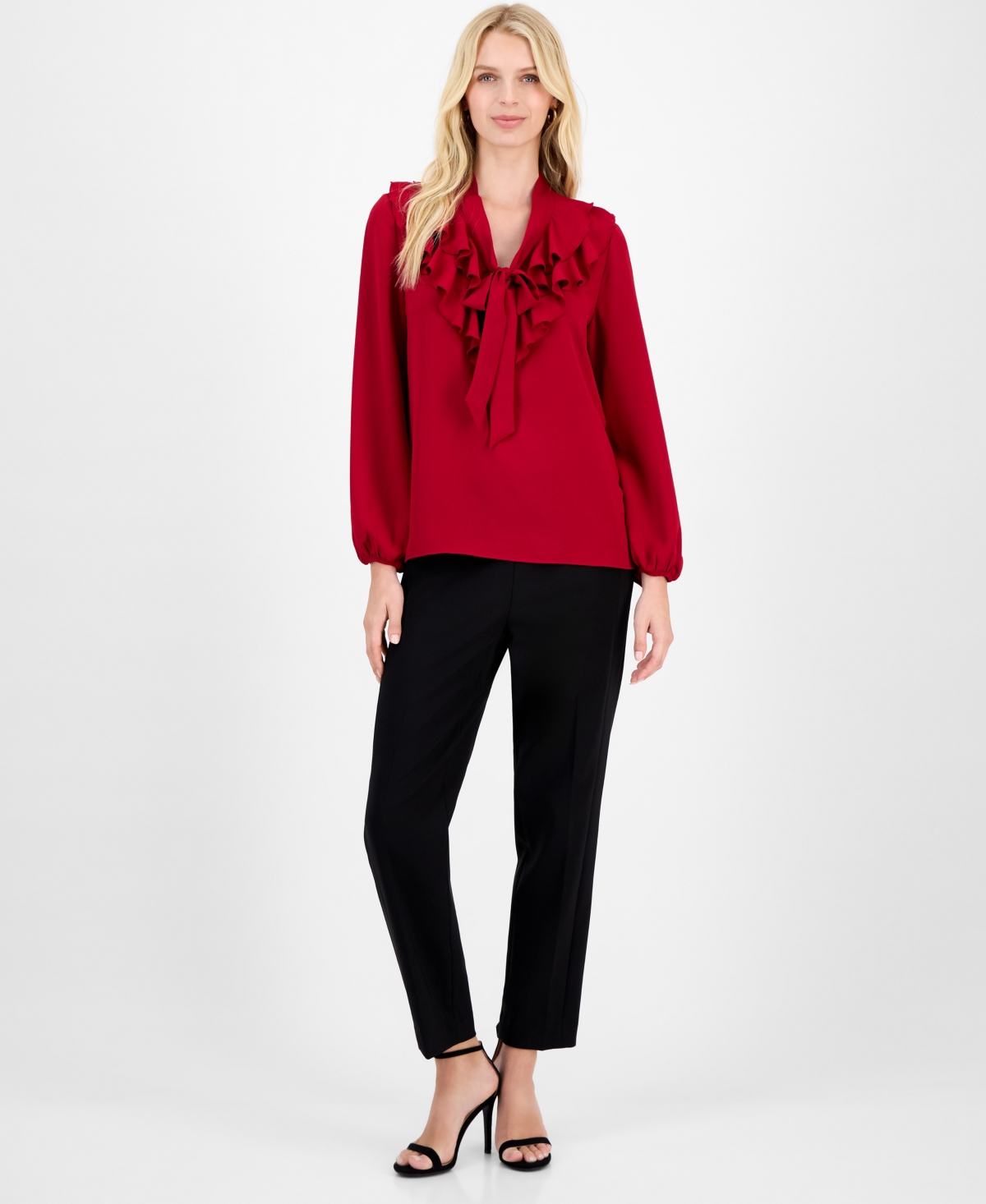 Kasper Women's Ruffled Tie-front Long-sleeve Blouse In Red