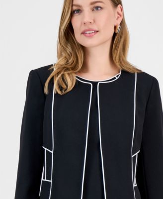 Women's Contrast Piping Open-Front Jacket, Regular & Petite