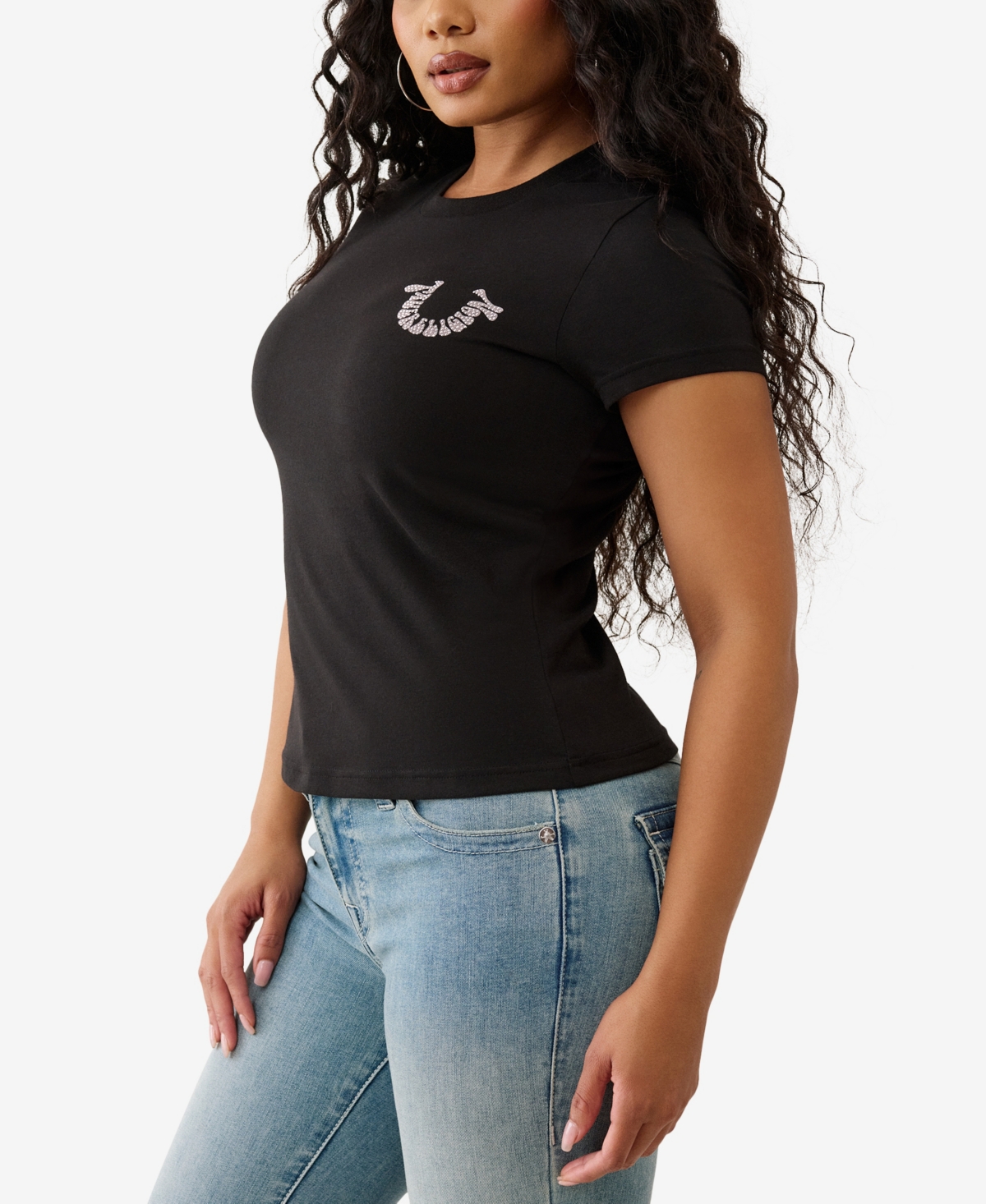 True Religion Women's Crystal Horseshoe Crew T-shirt In Black