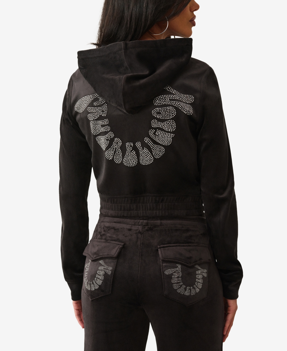 True Religion Women's Crystal Velour Zip Hoodie In Black