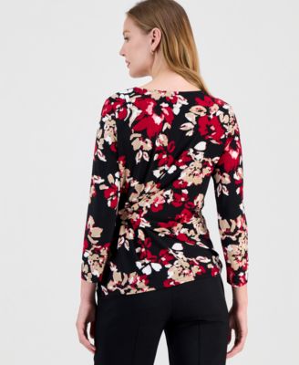 Women's Printed 3/4-Sleeve Side-Tie Top