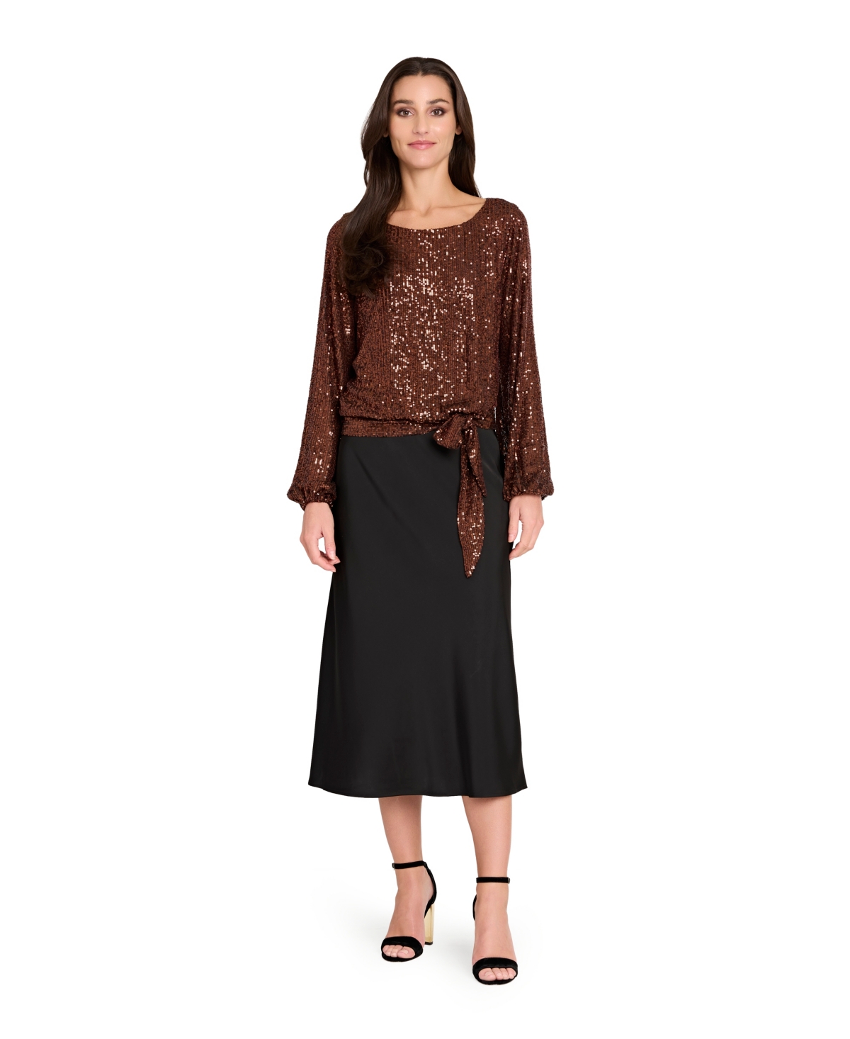 Tahari Asl Sequin Top In Brown