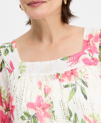 Women's Floral Shine Square-Neck Top
