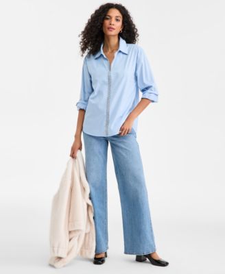 Women's Solid Embellished Popover Top, Macy's Exclusive