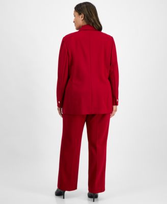 Plus Size Open-Front Blazer, Printed Sleeveless Faux-Wrap Top & Pull-On Wide Leg Pants