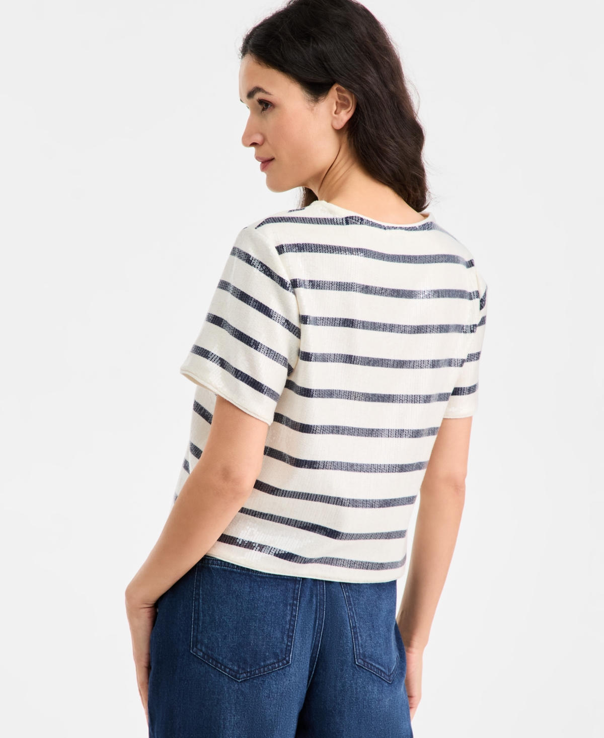 On 34th Women's Knit Short-Sleeve Sequin T-Shirt, Macy's Exclusive