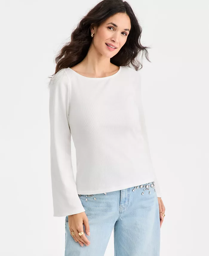 Women's Knit Boat-Neck Bell-Sleeve Top
