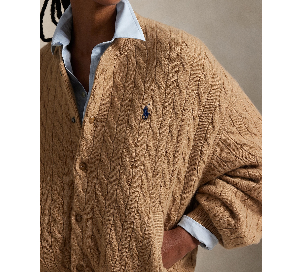 Polo Ralph Lauren Braided Bomber Jacket In Brown