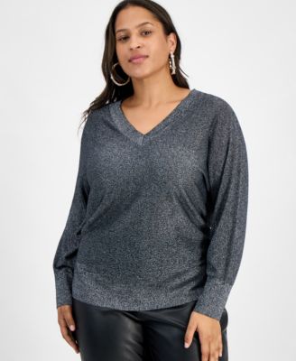 Plus Size V-Neck Dolman-Sleeve Sweater