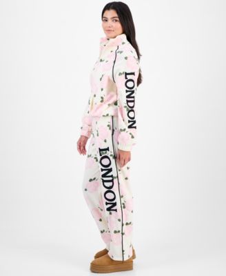 Juniors' London Rose-Print Polar Fleece Sweatpants