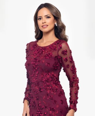 XSCAPE Women's Long Sleeve Rose Flower Dress - Macy's