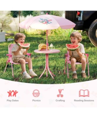 Kids Picnic Table & Chair Set with 2 Folding Chairs & Height Adjustable Umbrella