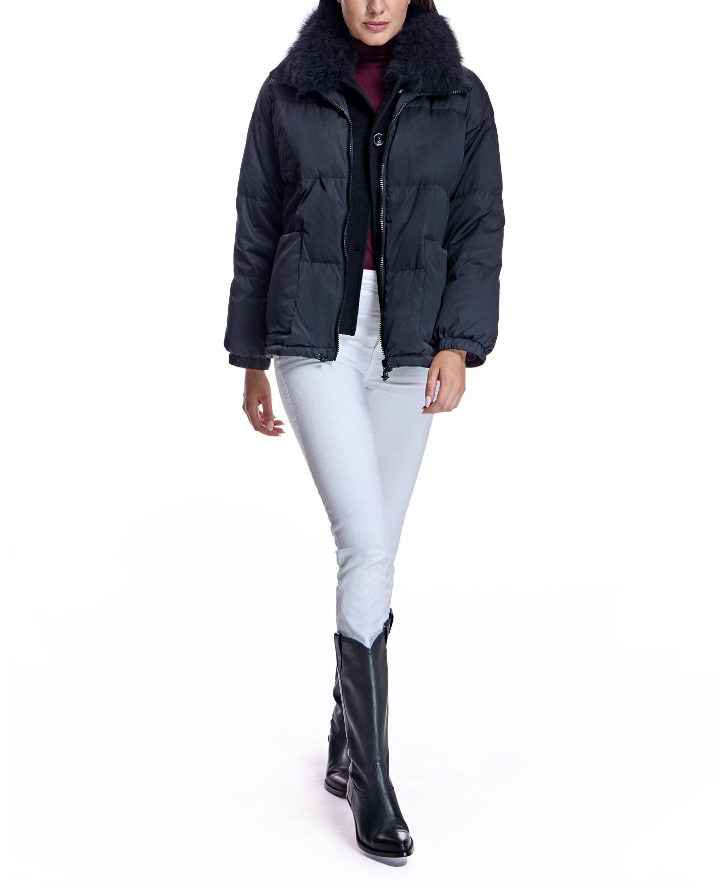 Женская куртка Julia & Stella By Maximilian Fur-Trimmed Puffer, цвет: Чёрный — фото 4