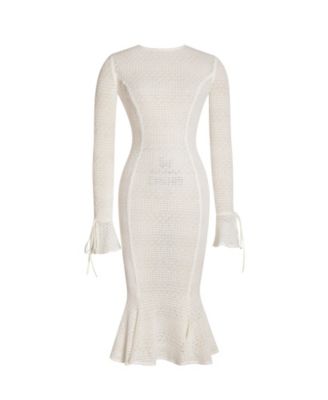 Women's Pamina Beige Crochet Long Sleeve Midi Flare Mermaid Dress