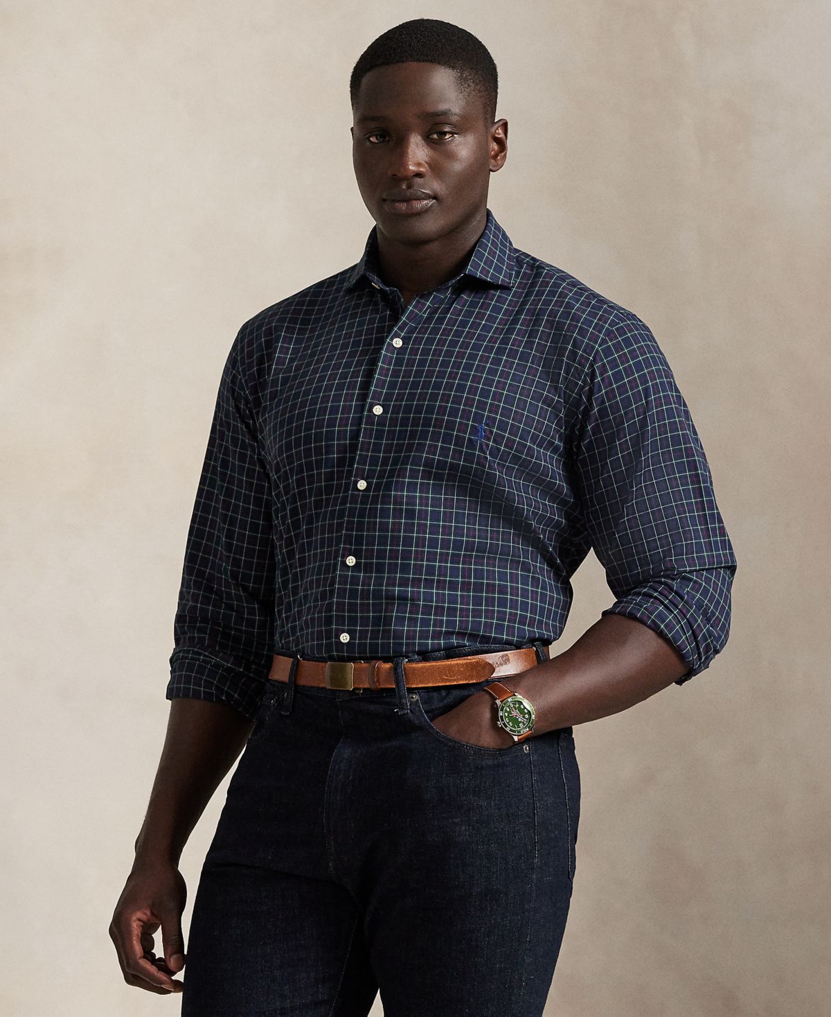 Мужская рубашка из матовой саржи B&T с длинным рукавом