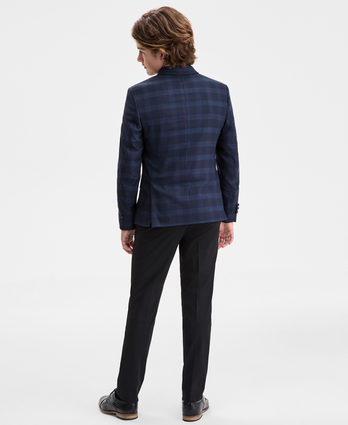 B By Brooks Brothers Boys 8-20 Navy Tartan Tuxedo Jacket