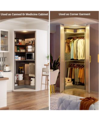 Freestanding Corner Closet Organizer with Hanging Rods, Space-saving Closet System for Walk-in Closet