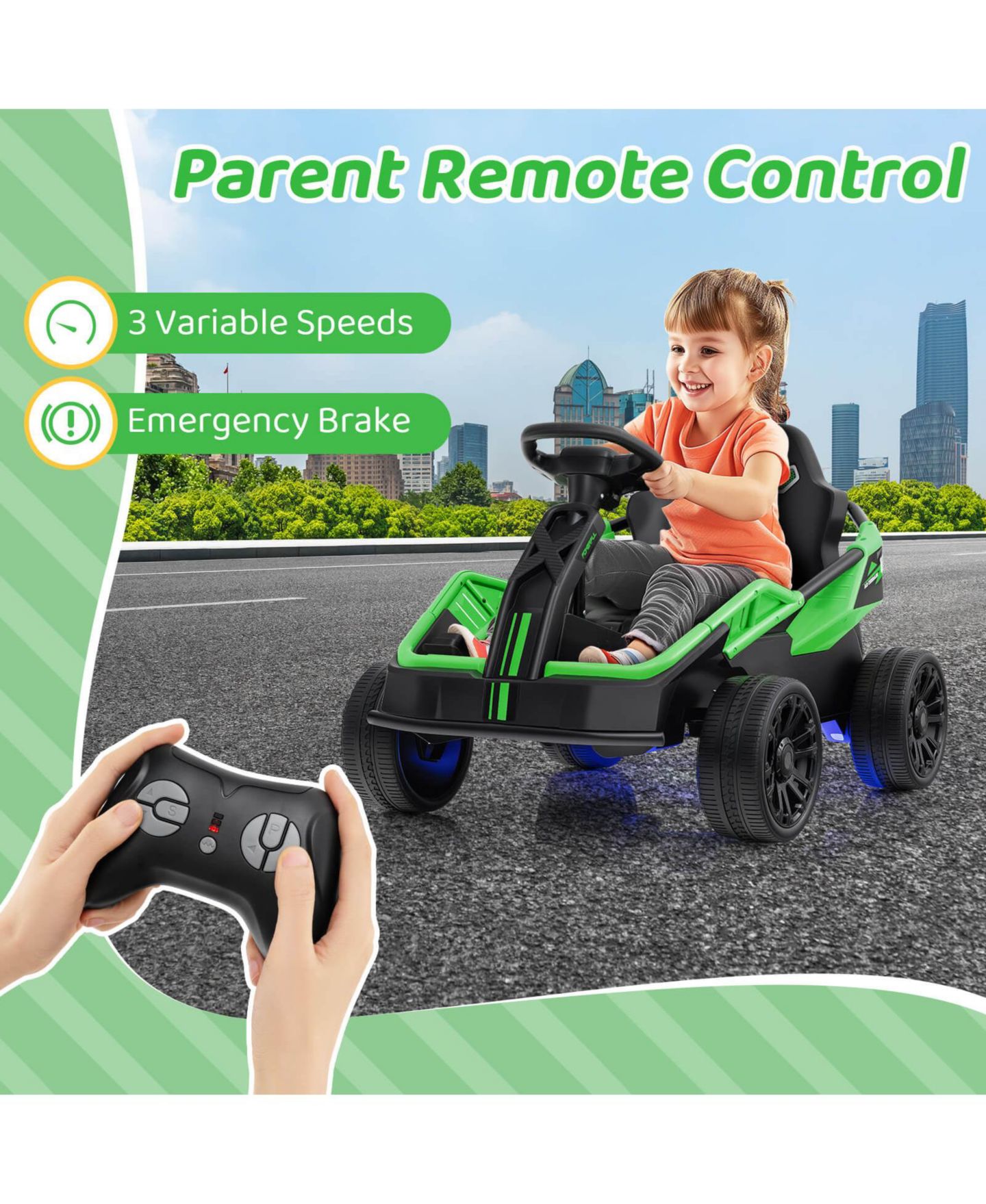Детская игрушка Costway 12V Battery Powered Remote Control Ride-On UTV, 110 lb Capacity, Ages 3-7, цвет: Зелёный — фото 5